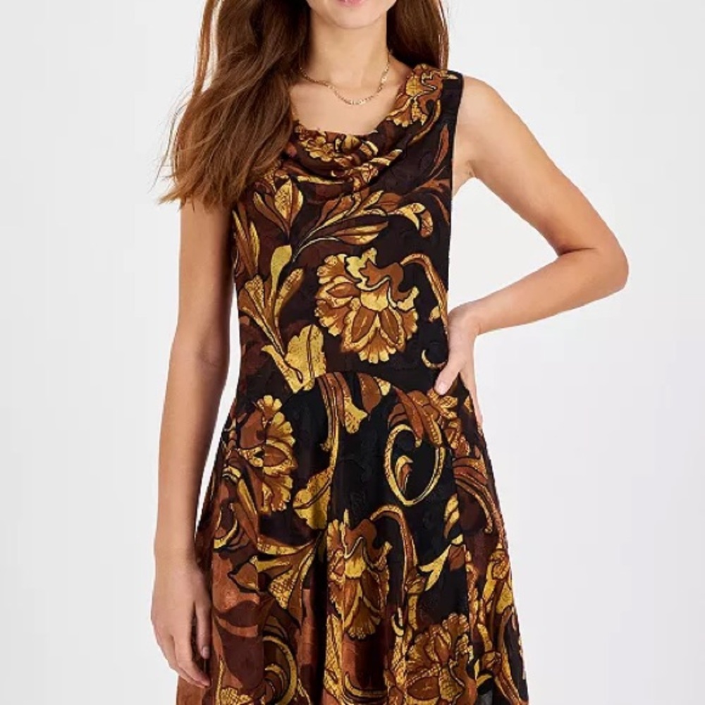 Signature by Robbie Bee Floral Cowl Neck Midi Dress – 8P